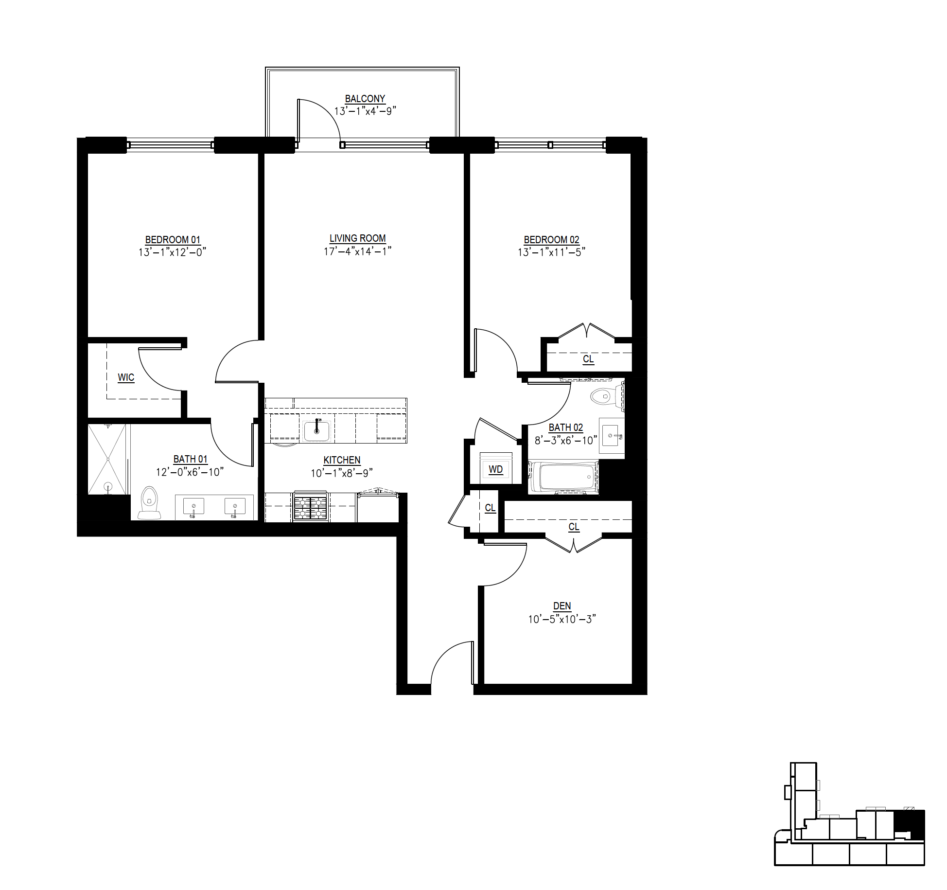 Floor plan for 3 beds, 2 baths, 1296 sqft